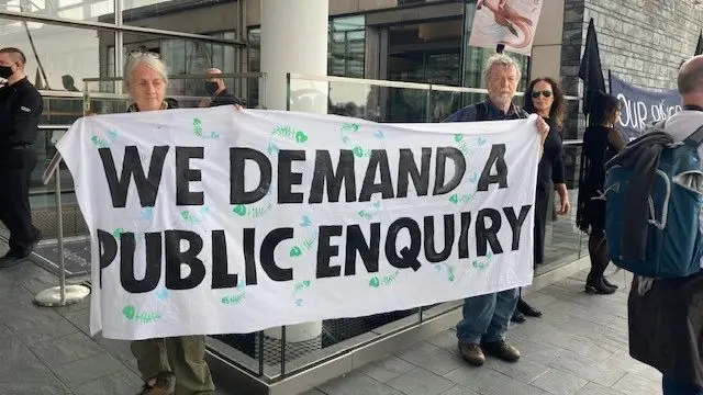 Protesters outside parliament