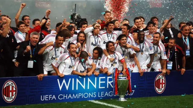 AC Milan celebrate winning Champions League in 2007