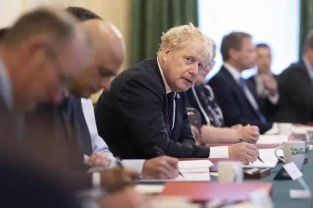 Boris Johnson chairing the weekly cabinet meeting inside the Cabinet Room of No10 last week