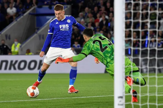 Harvey Barnes goes close for Leicester