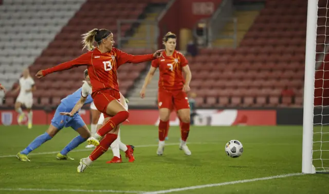 North Macedonia's Julija Zivikj scores an own goal and the third for England