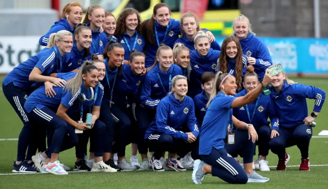 The Northern Ireland team take a selfie before the game