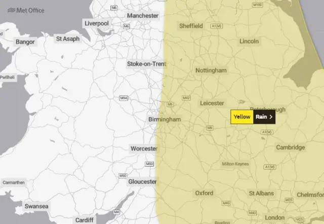 Yellow weather warning affecting parts of the West Midlands