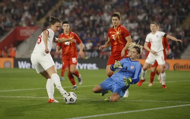 England's Carlotte Wubben-Moy shoots at goal