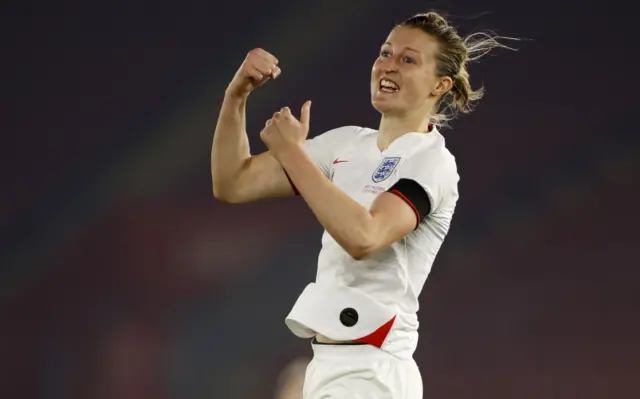 Ellen White celebrate one of her goals against North Macedonia