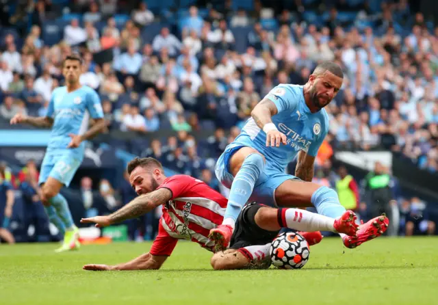 Kyle Walker challenge in the penalty area