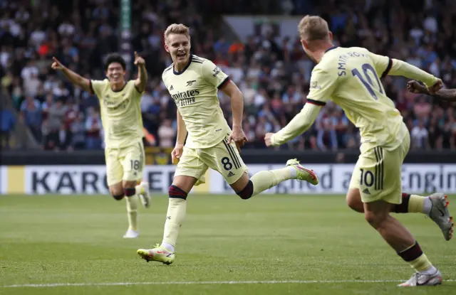 Odegaard celebrates his goal for Arsenal