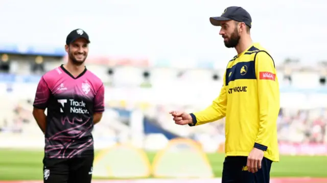 James Vince and opposing Somerset captain Lewis Gregory