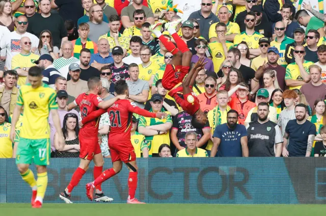 Emmanuel Dennis celebrates his goal for Watford