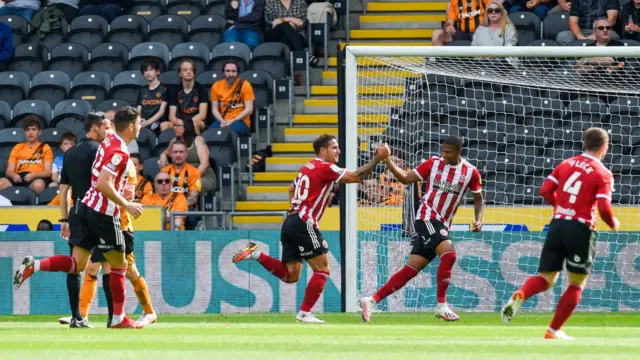 Sheffield United celebrate Billy Sharp's goal