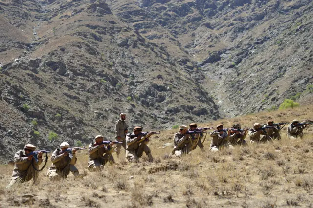 Anti-Taliban fighters take part in a military training at Malimah area of Dara district in Panjshir province on 2 September 2021