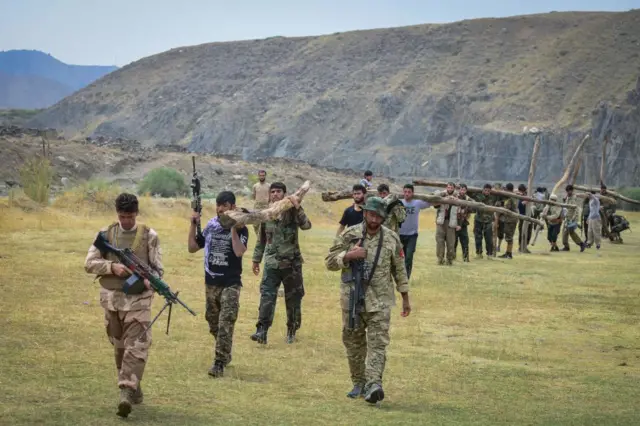 Afghan resistance forces take part in military training in Panjshir