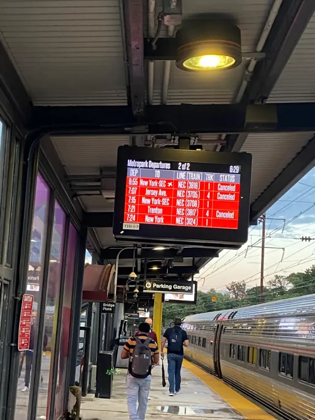 Departure board showing cancelled trains