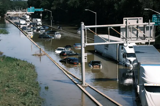 Abandoned cars on an expressway in the Bronx, New York