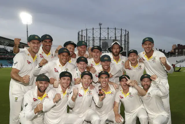 Australia celebrate with Ashes urn