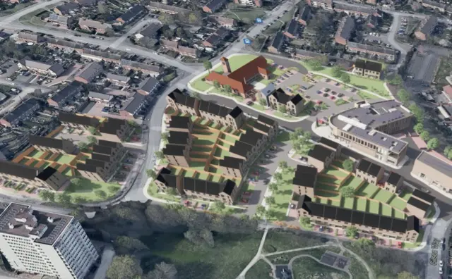 Aerial view of the Kingshurst “village centre” artist impression