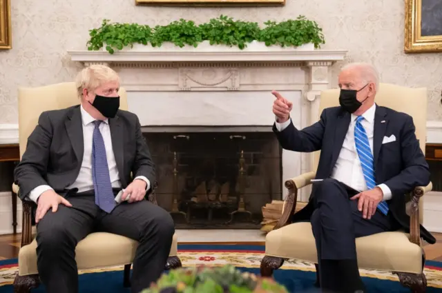 Prime Minister Boris Johnson meets US President Joe Biden in the Oval Office of the White House