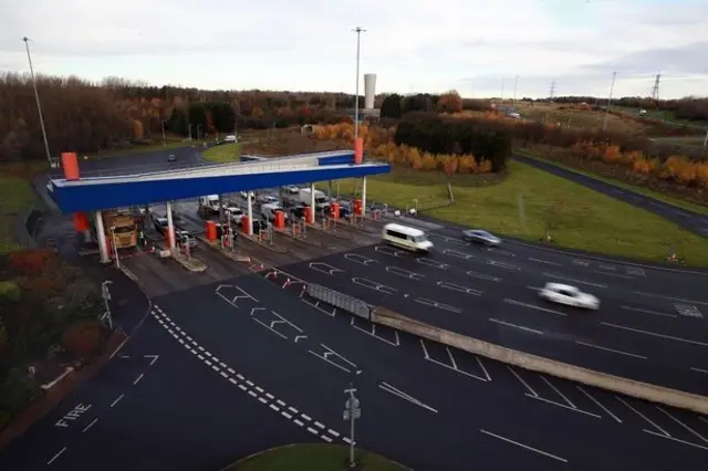 The northbound toll plaza at the Tyne Tunnel