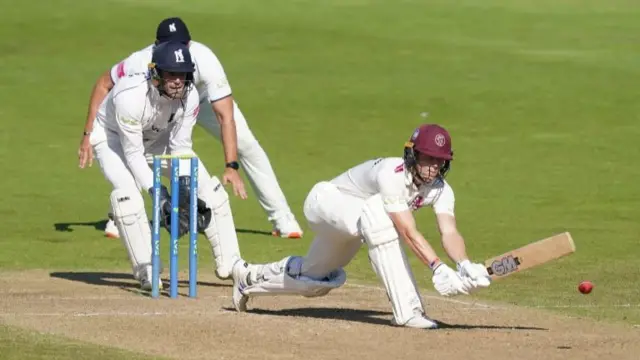 Somerset"s Tom Lammonby batting during the game