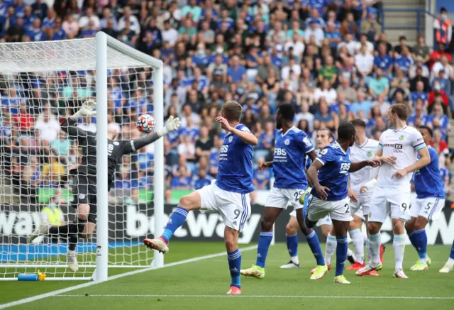 Jamie Vardy scores own goal against Burnley