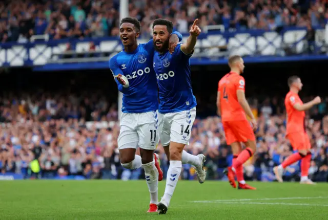 Everton celebrate Andros Townsend's goal