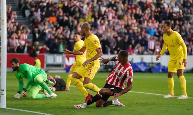 Ethan Pinnock scores against Liverpool