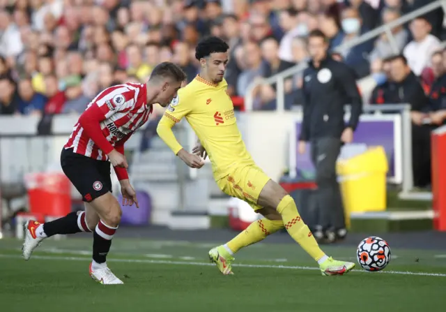 Liverpool's Curtis Jones on the ball against Brentford