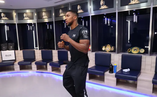 Anthony Joshua in the Tottenham dressing room