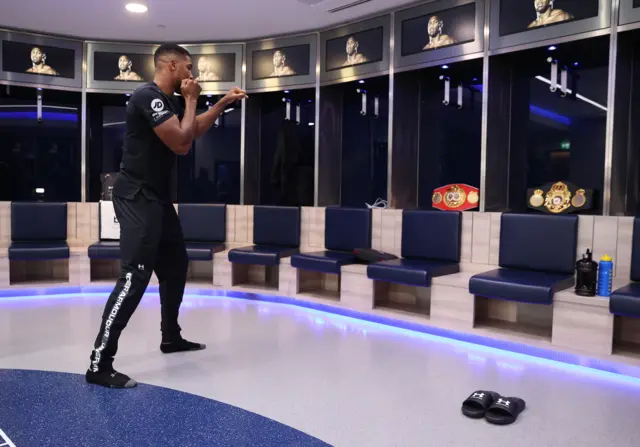 Anthony Joshua in the Tottenham dressing room