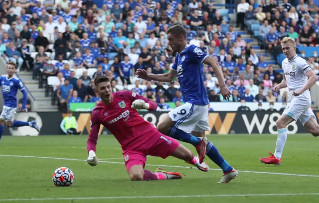 Jamie Vardy scores against Burnley