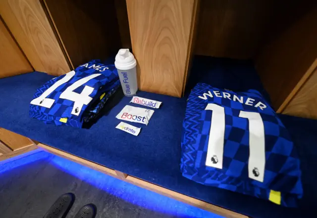 Reece James and Timo Werner Chelsea shirts before they play against Manchester City