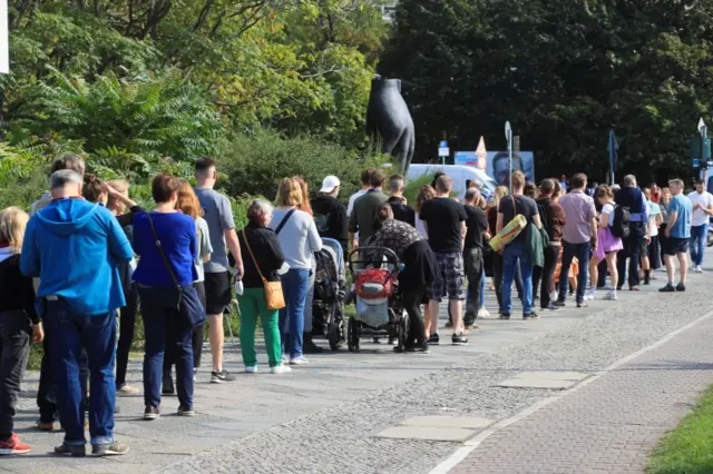 People queuing in Berlin to vote