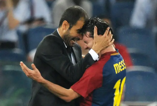 Pep Guardiola and Lionel Messi