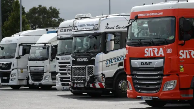 Lorries parked in a line