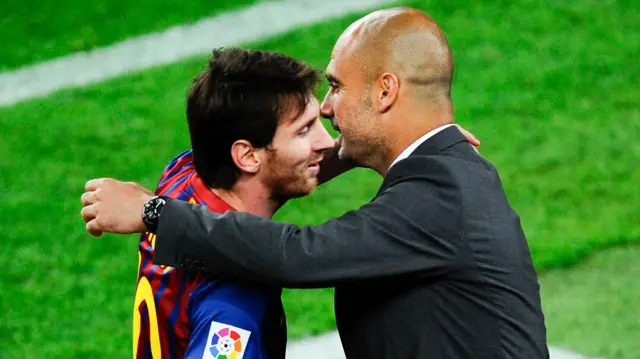 Lionel Messi and Pep Guardiola