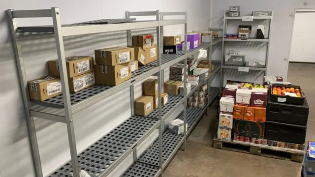 A food bank shelves