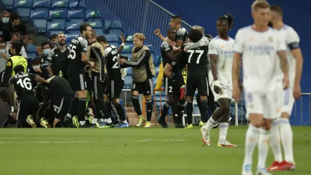 Sheriff Tiraspol players celebrate at Real Madrid