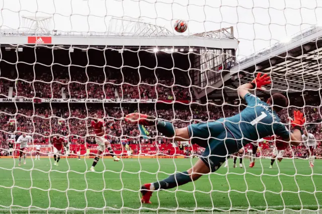 Bruno Fernandes misses a penalty against Aston Villa