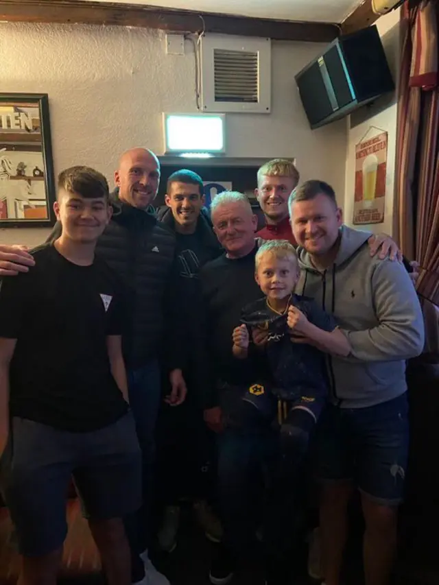 Ken Bates with family and Conor Coady and John Ruddy at his retirement party