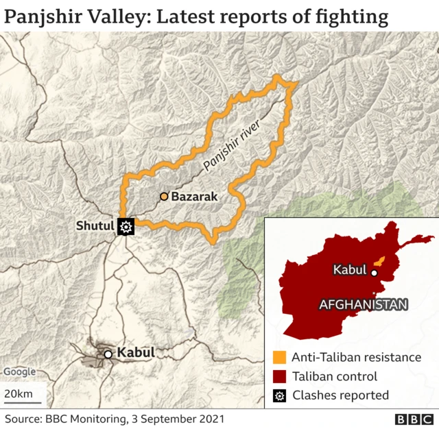 A map showing where the fighting is happening in Panjshir