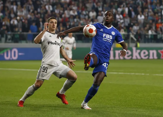 Boubakary Soumare in action with Legia Warsaw's Bartosz Slisz