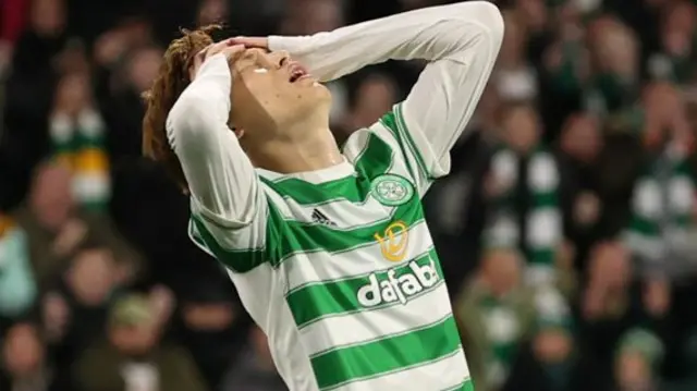 Celtic's Kyogo Furuhashi is left in despair