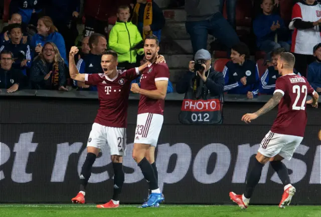 Sparta celebrate David Hancko's goal