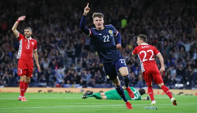 Nathan Patterson celebrates as Scotland open the scoring