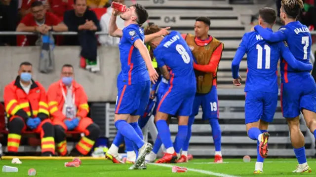 England celebrate in Hungary