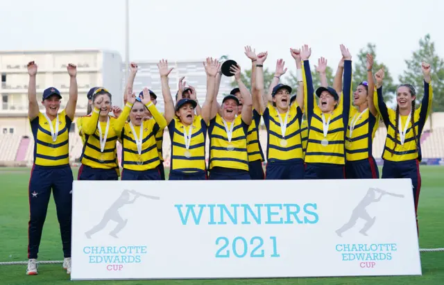 South East Stars with Charlotte Edwards Cup