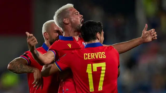 Andorra celebrate Marc Yales' goal against San Marino