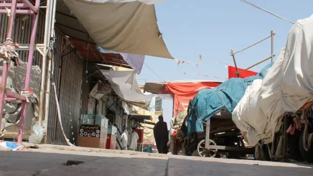 A view of a closed market in Mazar-i-Sharif