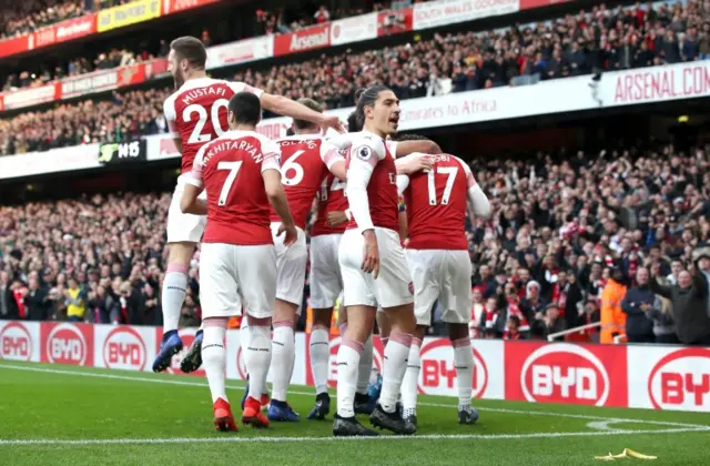 Arsenal striker Pierre-Emerick Aubameyang celebrates scoring in 2018