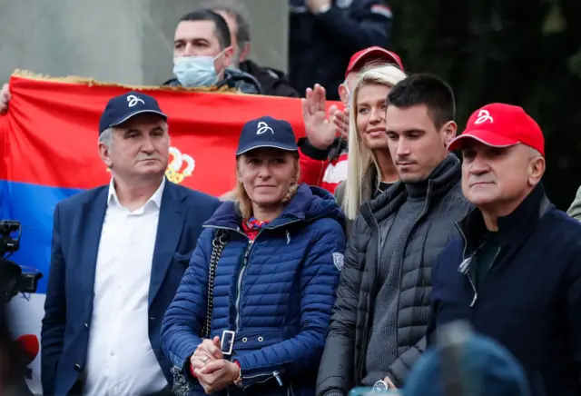 Novak Djokovic's family at a rally in support of the tennis player outside Serbia's National Assembly